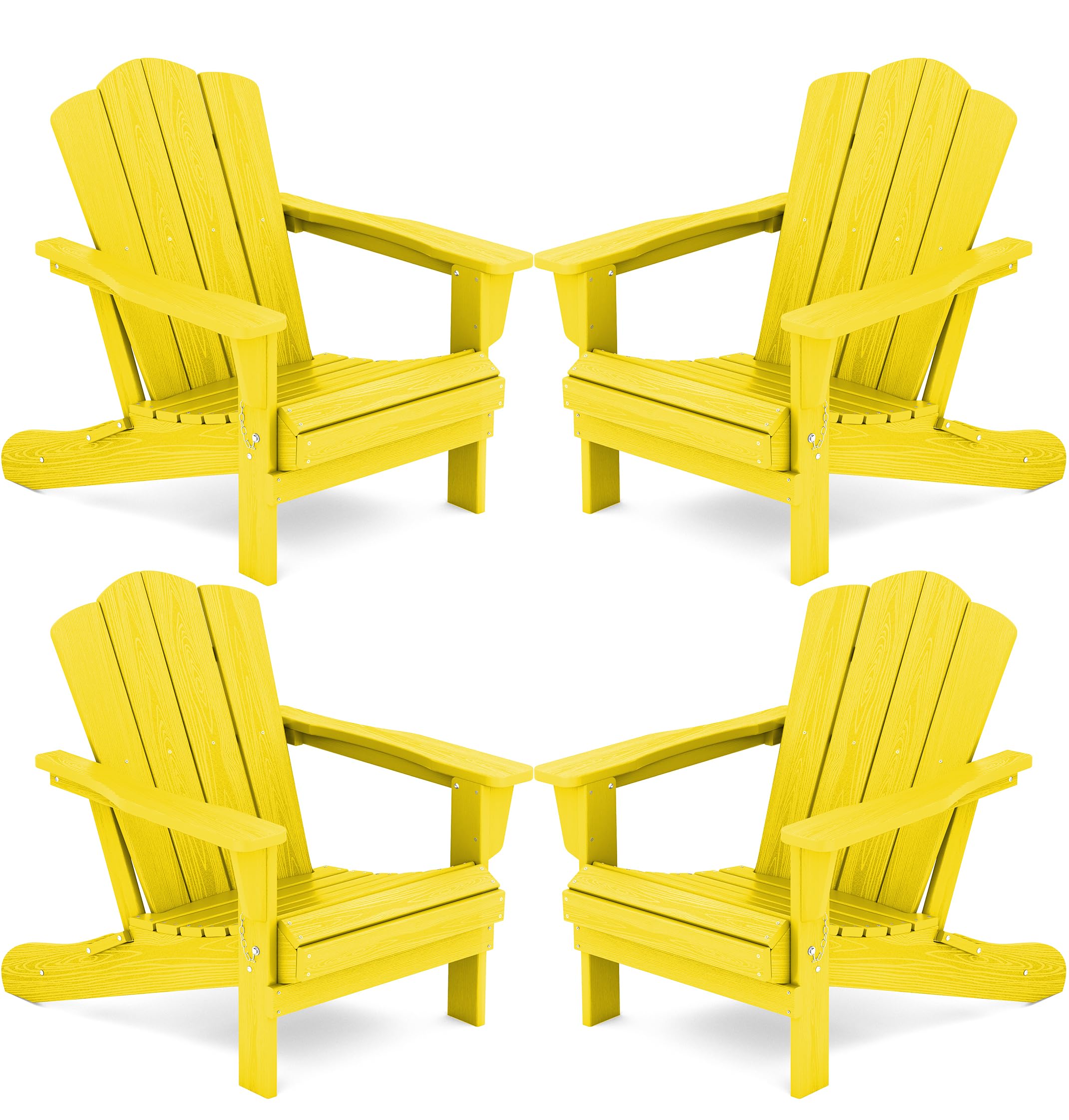 Kingyes Folding Adirondack Chair Set Of 4, Hdpe All-Weather Folding Adirondack Chair, Yellow